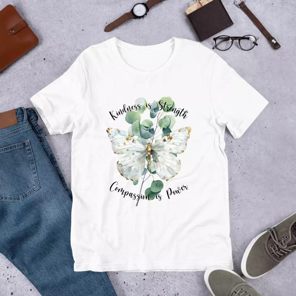 Custom Watercolor Butterflies on Botanicals T-Shirt - ART-TSH037 - ARTFULANE