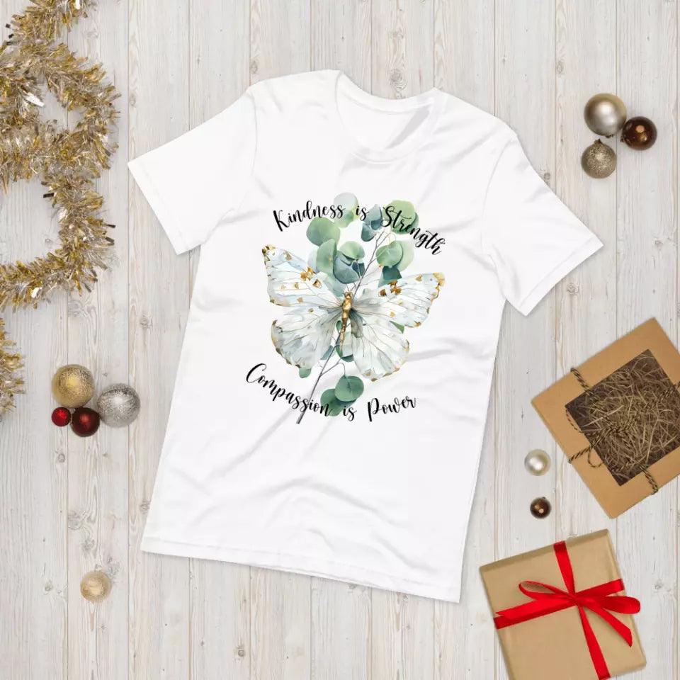 Custom Watercolor Butterflies on Botanicals T-Shirt - ART-TSH037 - ARTFULANE