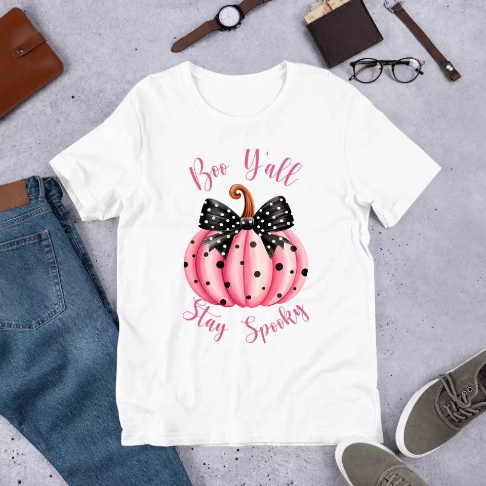 Custom Pink Halloween Coquette Bow T-Shirt - ART-TSH043 - ARTFULANE