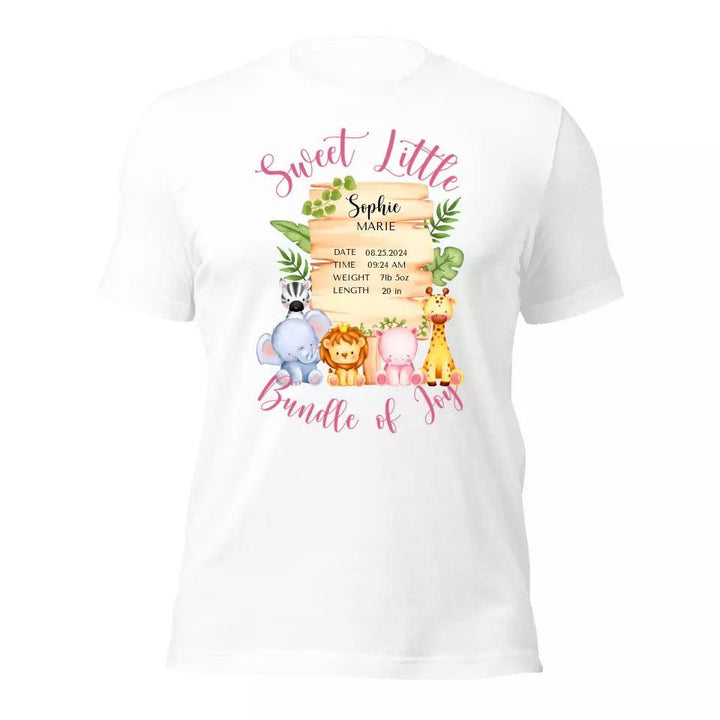 Custom Cute Safari Animals Baby Announcement T-Shirt - ART-TSH051 - ARTFULANE