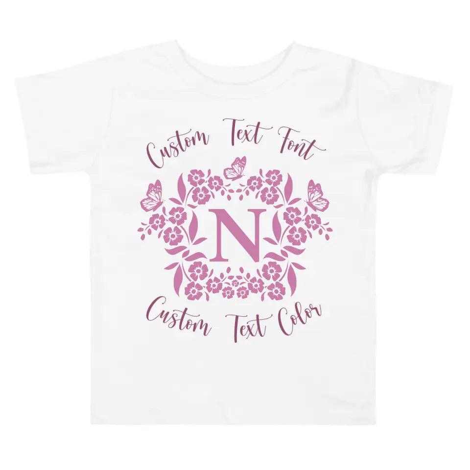 Custom Serif Initial with Flowers & Butterflies T-Shirt - ART-TSH072 - ARTFULANE