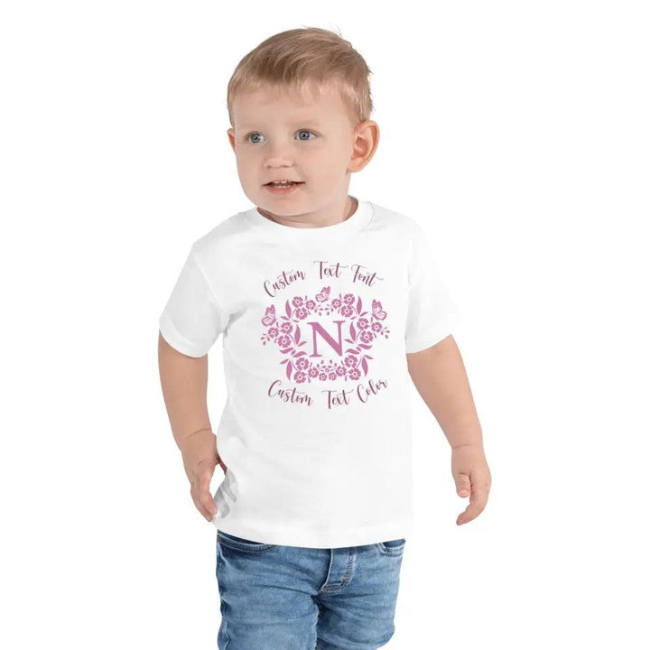 Custom Serif Initial with Flowers & Butterflies T-Shirt - ART-TSH072 - ARTFULANE