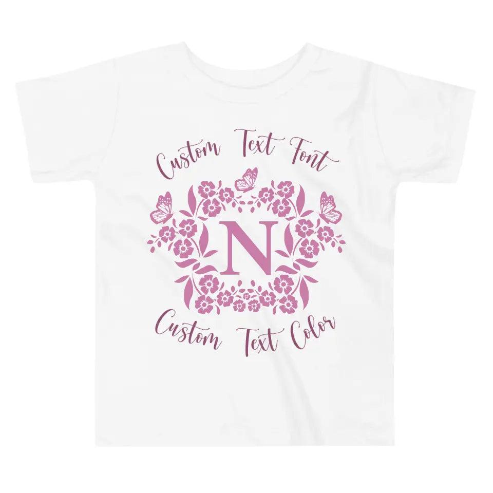 Custom Serif Initial with Flowers & Butterflies T-Shirt - ART-TSH072 - ARTFULANE