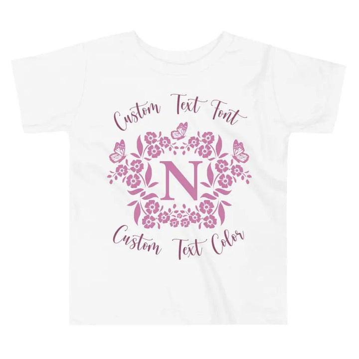 Custom Serif Initial with Flowers & Butterflies T-Shirt - ART-TSH072 - ARTFULANE