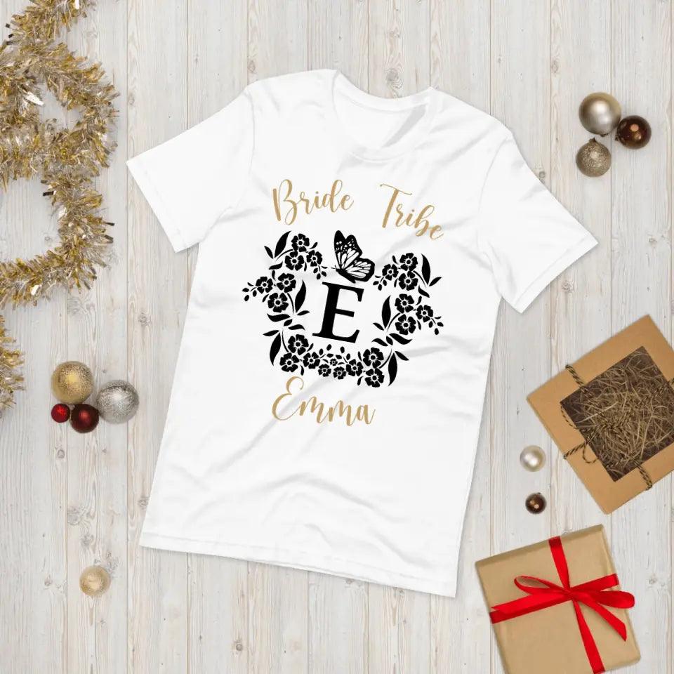 Custom Serif Initial with Flowers & Butterflies T-Shirt - ART-TSH072 - ARTFULANE