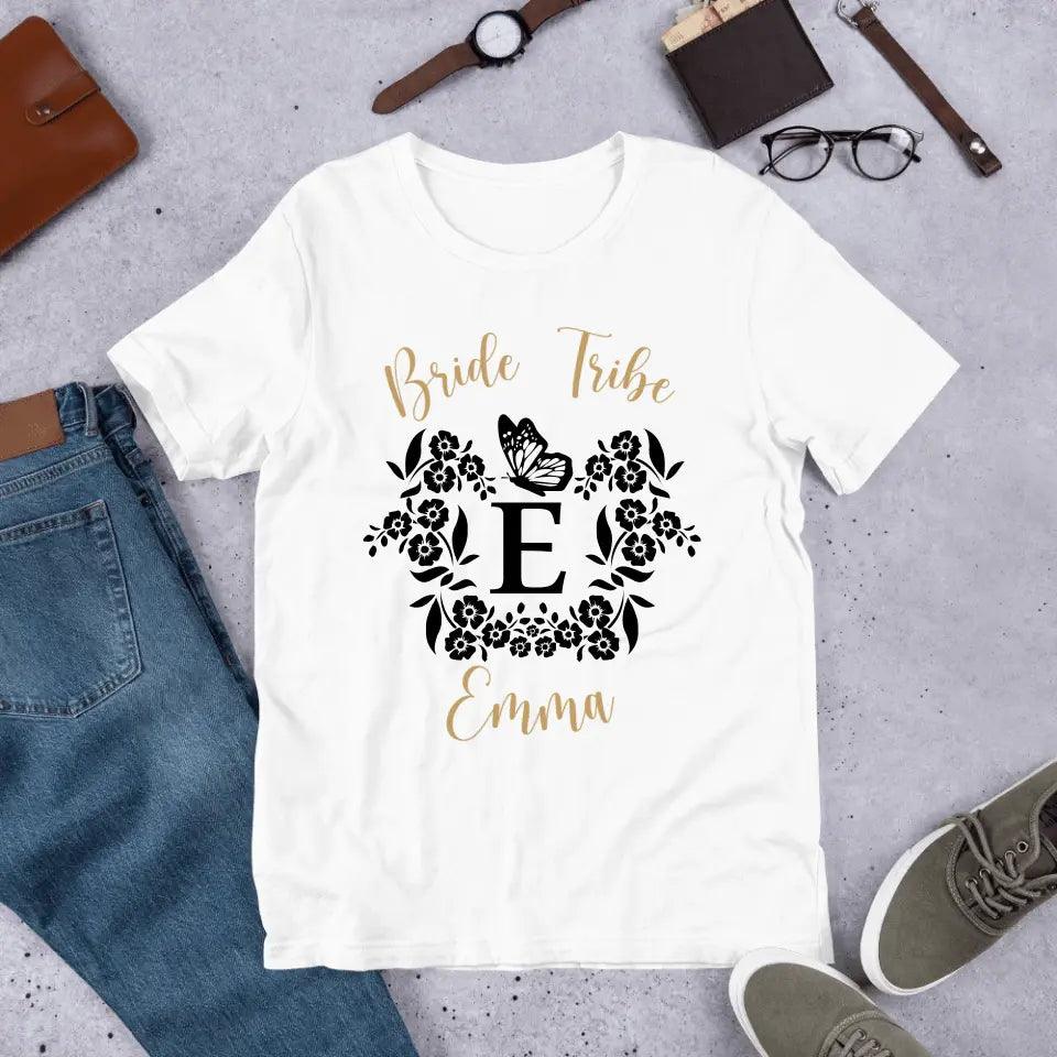 Custom Serif Initial with Flowers & Butterflies T-Shirt - ART-TSH072 - ARTFULANE