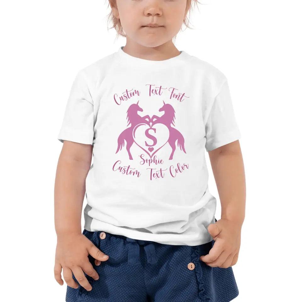 Custom Double Unicorn Heart Initial T-Shirt - ART-TSH074 - ARTFULANE