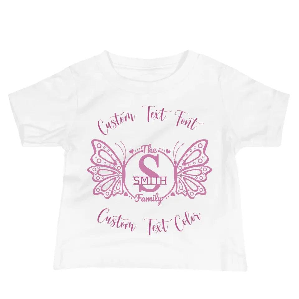 Custom Double Butterfly Family Split Letter Monogram T-Shirt - ART-TSH075 - ARTFULANE