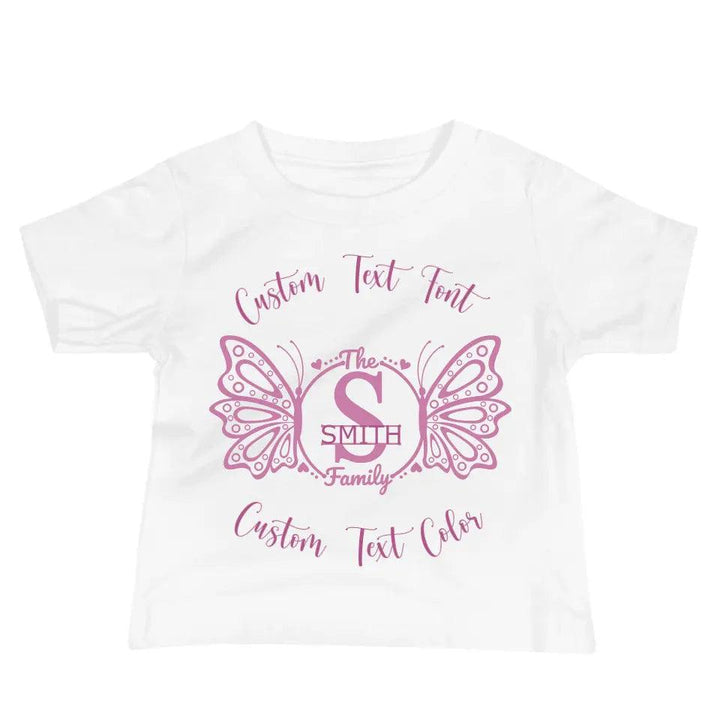 Custom Double Butterfly Family Split Letter Monogram T-Shirt - ART-TSH075 - ARTFULANE