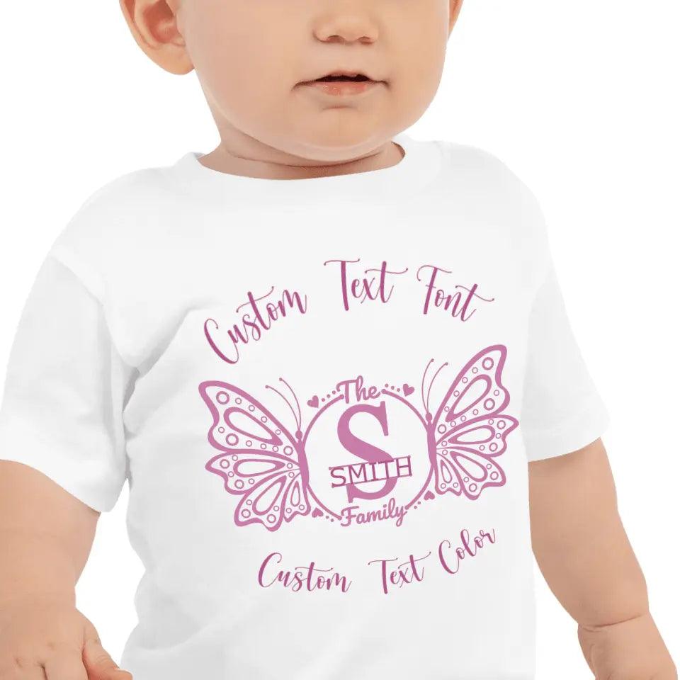 Custom Double Butterfly Family Split Letter Monogram T-Shirt - ART-TSH075 - ARTFULANE