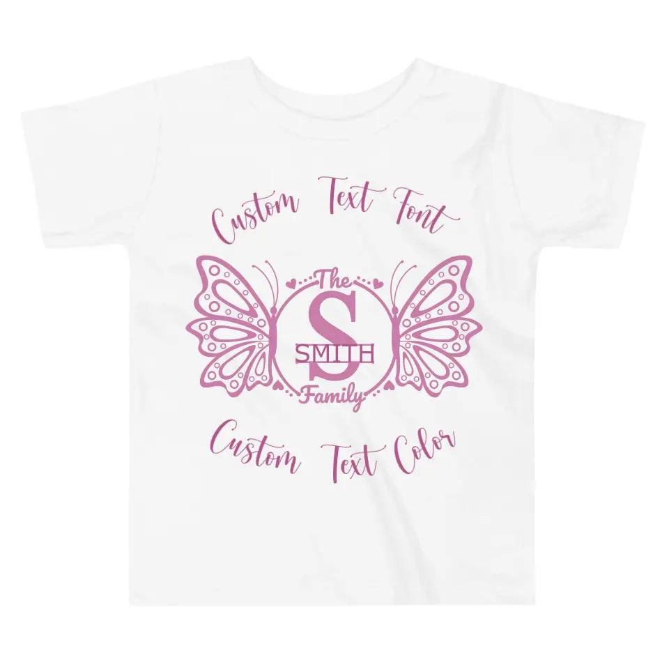 Custom Double Butterfly Family Split Letter Monogram T-Shirt - ART-TSH075 - ARTFULANE