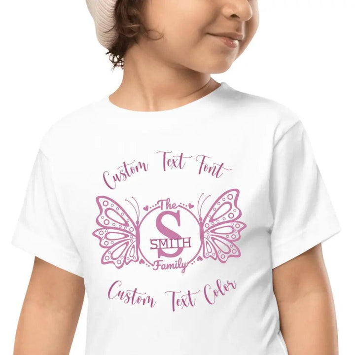 Custom Double Butterfly Family Split Letter Monogram T-Shirt - ART-TSH075 - ARTFULANE