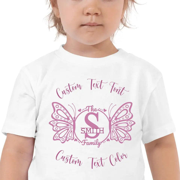 Custom Double Butterfly Family Split Letter Monogram T-Shirt - ART-TSH075 - ARTFULANE