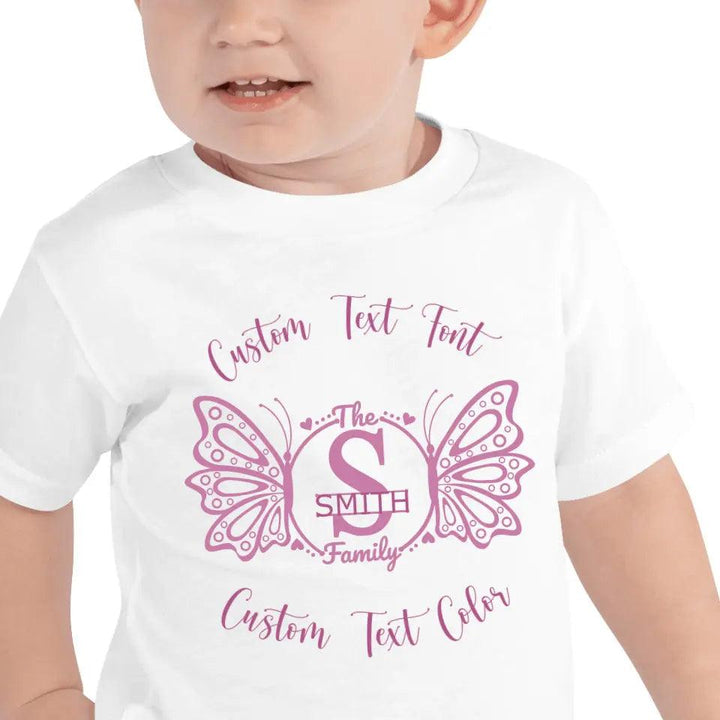 Custom Double Butterfly Family Split Letter Monogram T-Shirt - ART-TSH075 - ARTFULANE