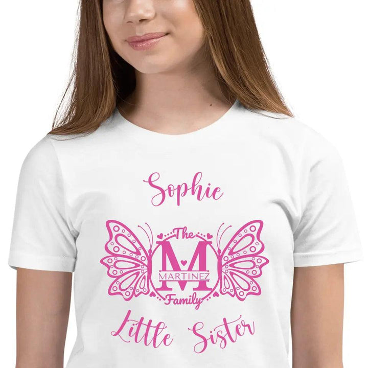 Custom Double Butterfly Family Split Letter Monogram T-Shirt - ART-TSH075 - ARTFULANE