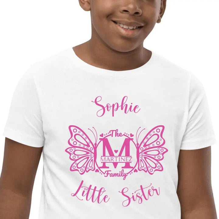 Custom Double Butterfly Family Split Letter Monogram T-Shirt - ART-TSH075 - ARTFULANE