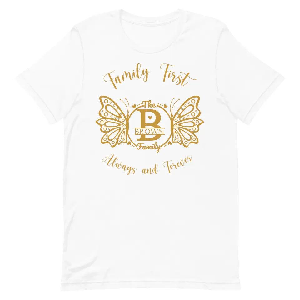 Custom Double Butterfly Family Split Letter Monogram T-Shirt - ART-TSH075 - ARTFULANE