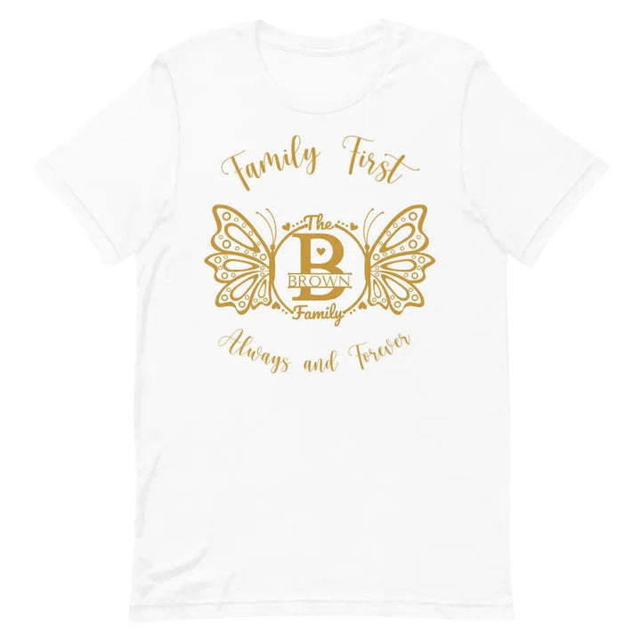 Custom Double Butterfly Family Split Letter Monogram T-Shirt - ART-TSH075 - ARTFULANE