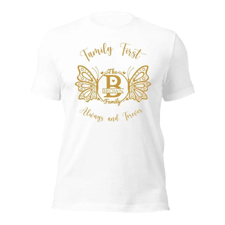 Custom Double Butterfly Family Split Letter Monogram T-Shirt - ART-TSH075 - ARTFULANE