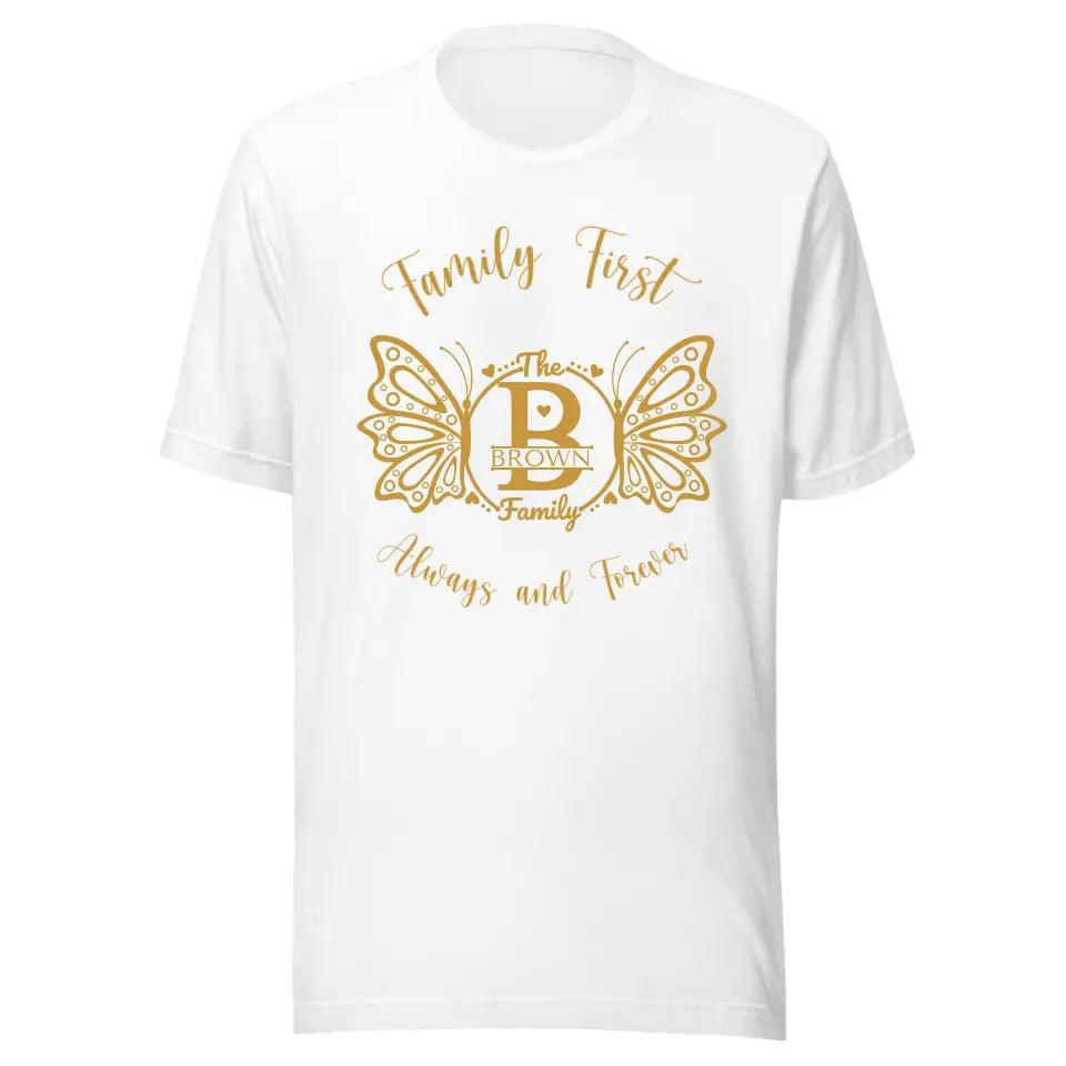 Custom Double Butterfly Family Split Letter Monogram T-Shirt - ART-TSH075 - ARTFULANE