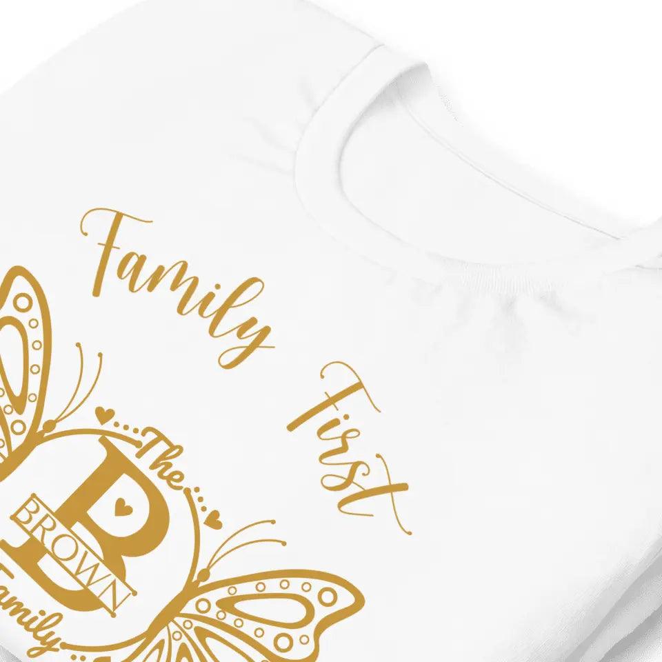 Custom Double Butterfly Family Split Letter Monogram T-Shirt - ART-TSH075 - ARTFULANE