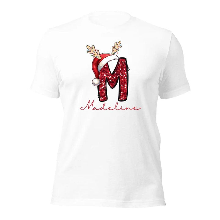 Custom Red Sequin Alphabet Christmas T-Shirt – ART-TSH015 - ARTFULANE