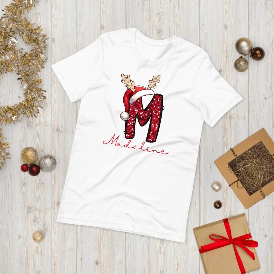 Custom Red Sequin Alphabet Christmas T-Shirt – ART-TSH015 - ARTFULANE