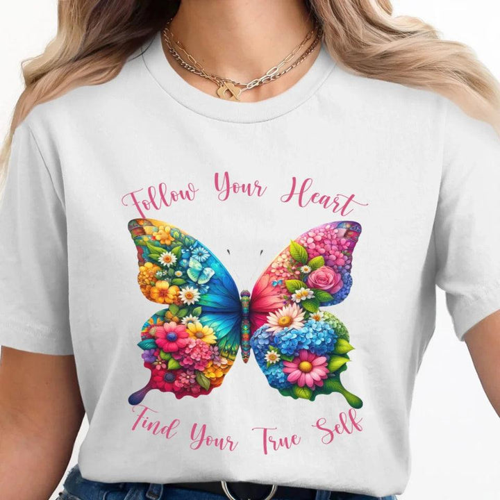 Custom Beautiful Floral Butterflies T-Shirt - ART-TSH036 - ARTFULANE