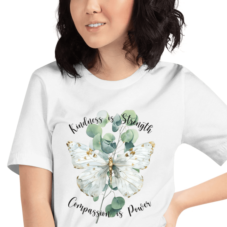 Custom Watercolor Butterflies on Botanicals T-Shirt - ART-TSH037 - ARTFULANE