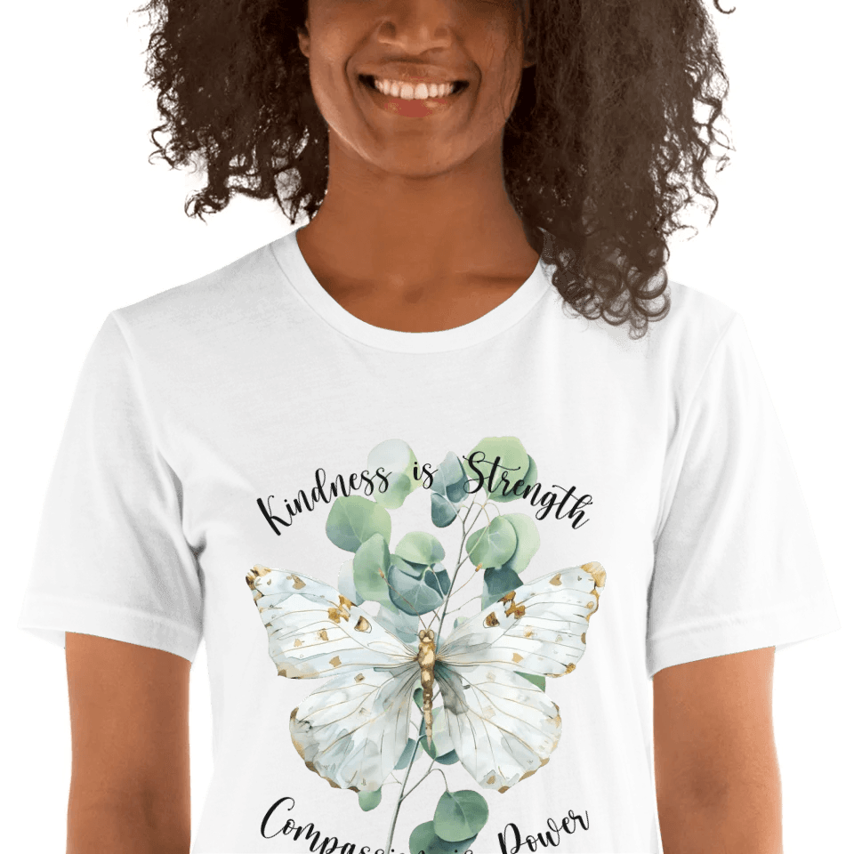 Custom Watercolor Butterflies on Botanicals T-Shirt - ART-TSH037 - ARTFULANE