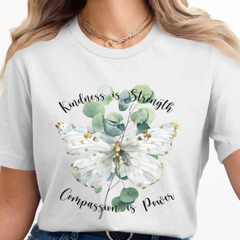 Custom Watercolor Butterflies on Botanicals T-Shirt - ART-TSH037 - ARTFULANE