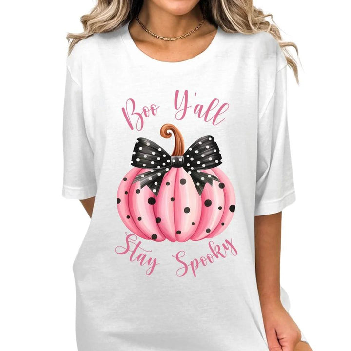 Custom Pink Halloween Coquette Bow T-Shirt - ART-TSH043 - ARTFULANE