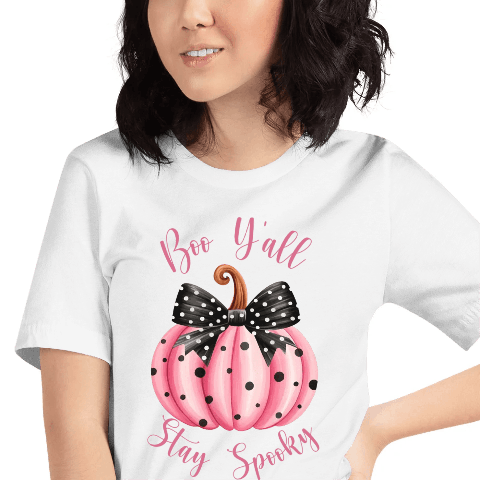 Custom Pink Halloween Coquette Bow T-Shirt - ART-TSH043 - ARTFULANE