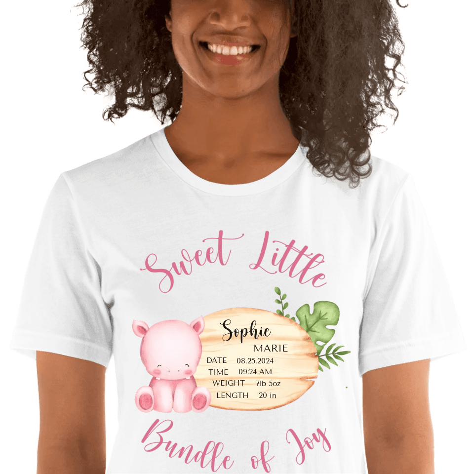 Custom Cute Hippo Safari Baby Announcement T-Shirt - ART-TSH047 - ARTFULANE