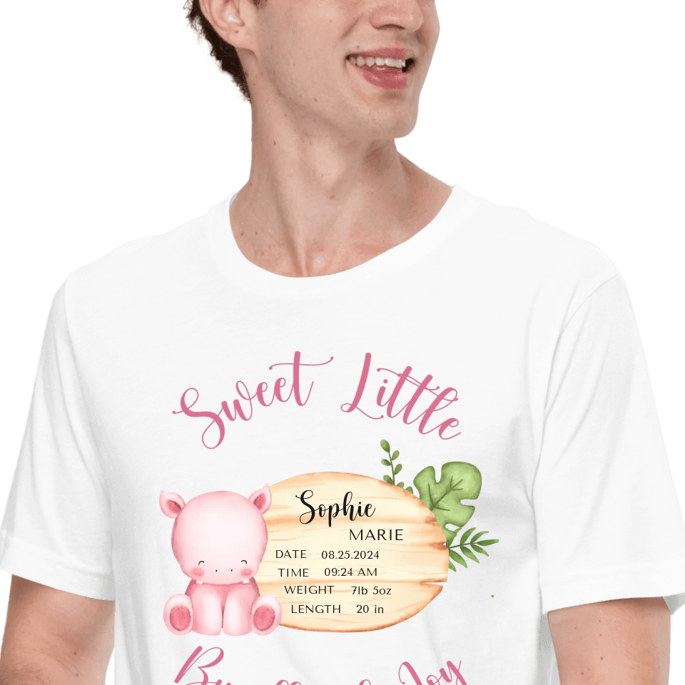 Custom Cute Hippo Safari Baby Announcement T-Shirt - ART-TSH047 - ARTFULANE