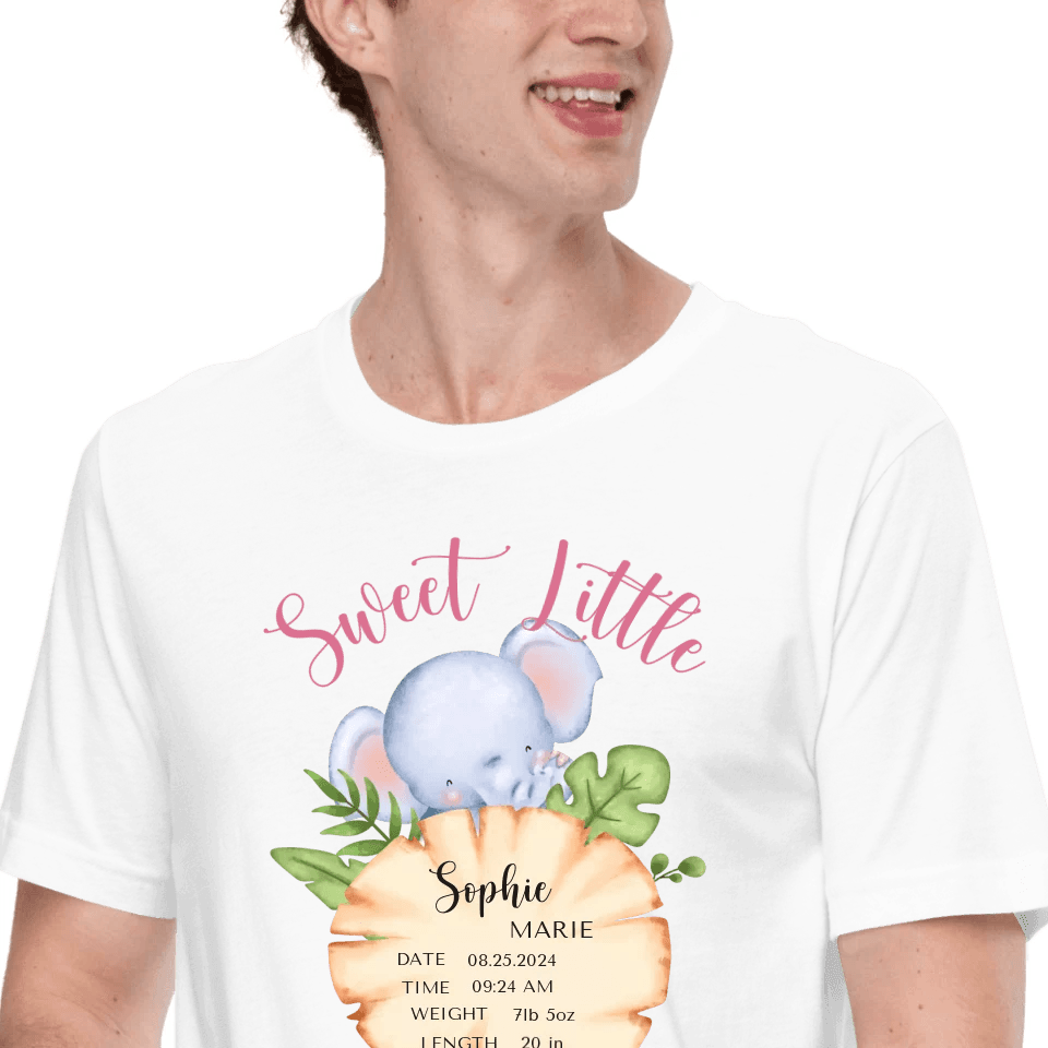 Custom Cute Elephant Safari Baby Announcement T-Shirt - ART-TSH048 - ARTFULANE