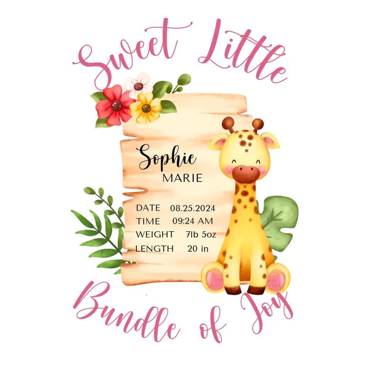 Custom Cute Giraffe Safari Baby Announcement T-Shirt - ART-TSH050 - ARTFULANE