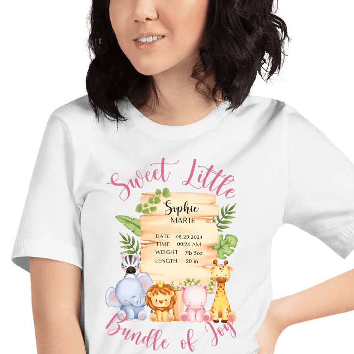 Custom Cute Safari Animals Baby Announcement T-Shirt - ART-TSH051 - ARTFULANE