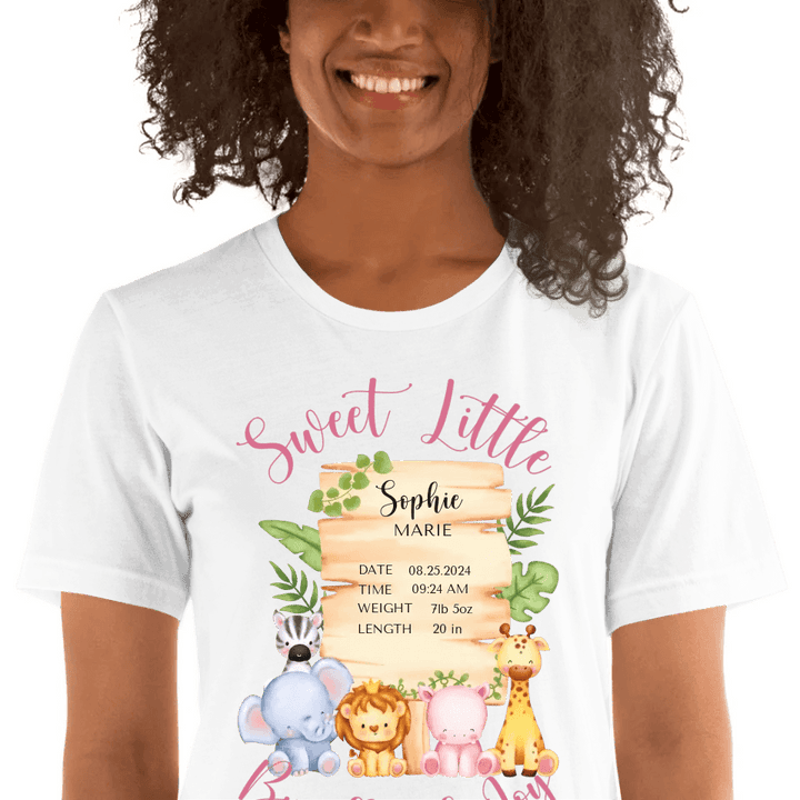 Custom Cute Safari Animals Baby Announcement T-Shirt - ART-TSH051 - ARTFULANE