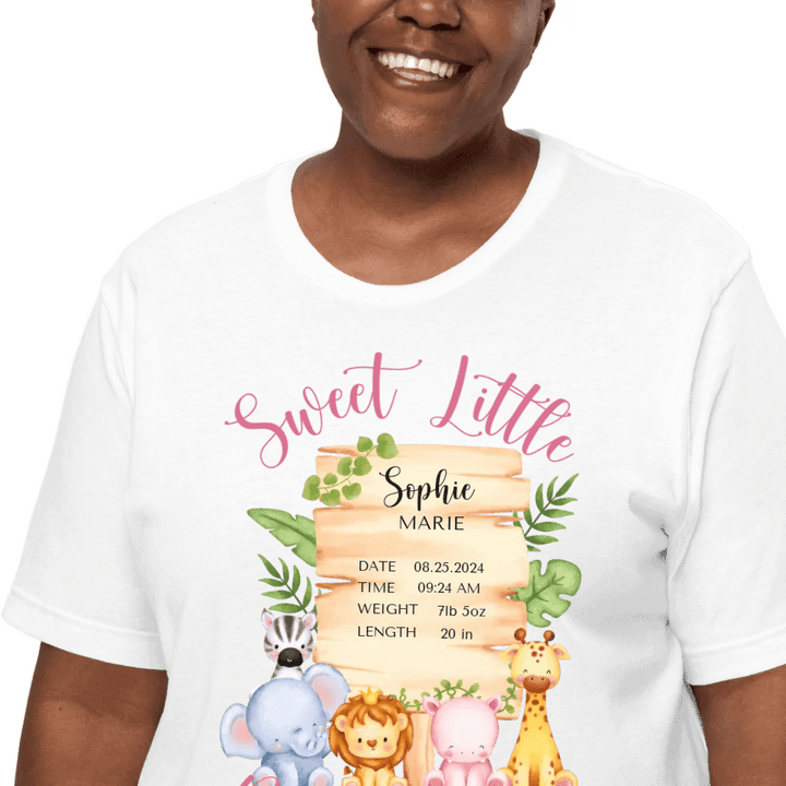 Custom Cute Safari Animals Baby Announcement T-Shirt - ART-TSH051 - ARTFULANE