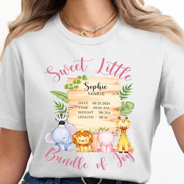 Custom Cute Safari Animals Baby Announcement T-Shirt - ART-TSH051 - ARTFULANE