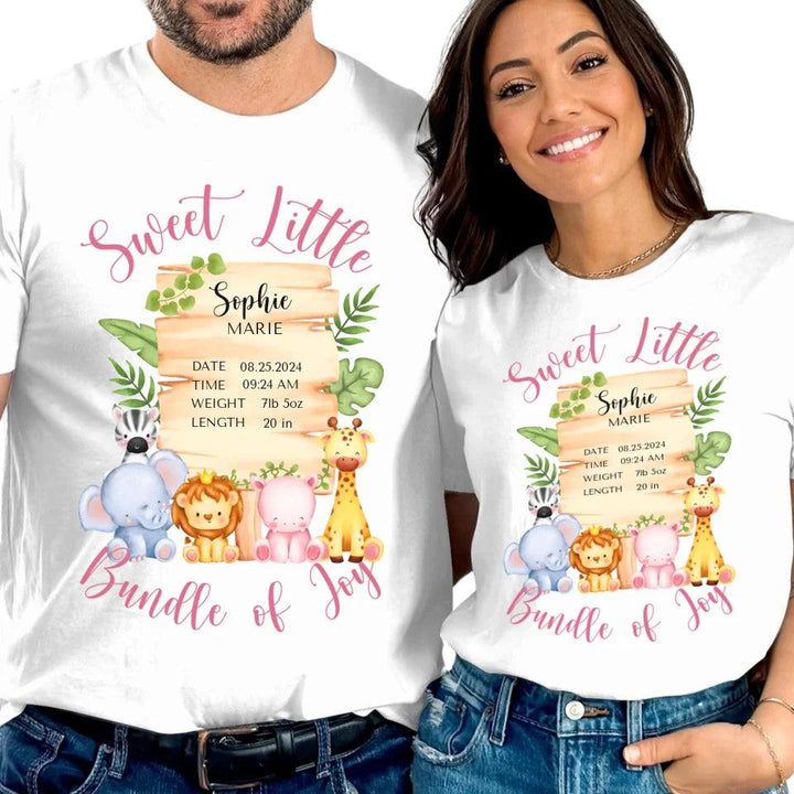 Custom Cute Safari Animals Baby Announcement T-Shirt - ART-TSH051 - ARTFULANE