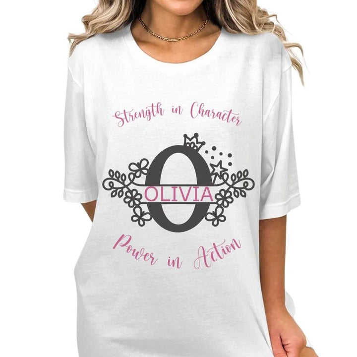 Custom Floral Princess Split Letter Monogram T-Shirt - ART-TSH065 - ARTFULANE