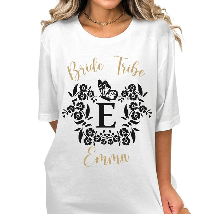 Custom Serif Initial with Flowers & Butterflies T-Shirt - ART-TSH072 - ARTFULANE