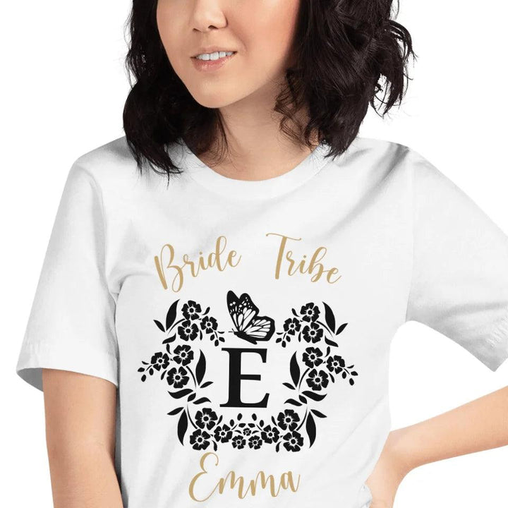 Custom Serif Initial with Flowers & Butterflies T-Shirt - ART-TSH072 - ARTFULANE