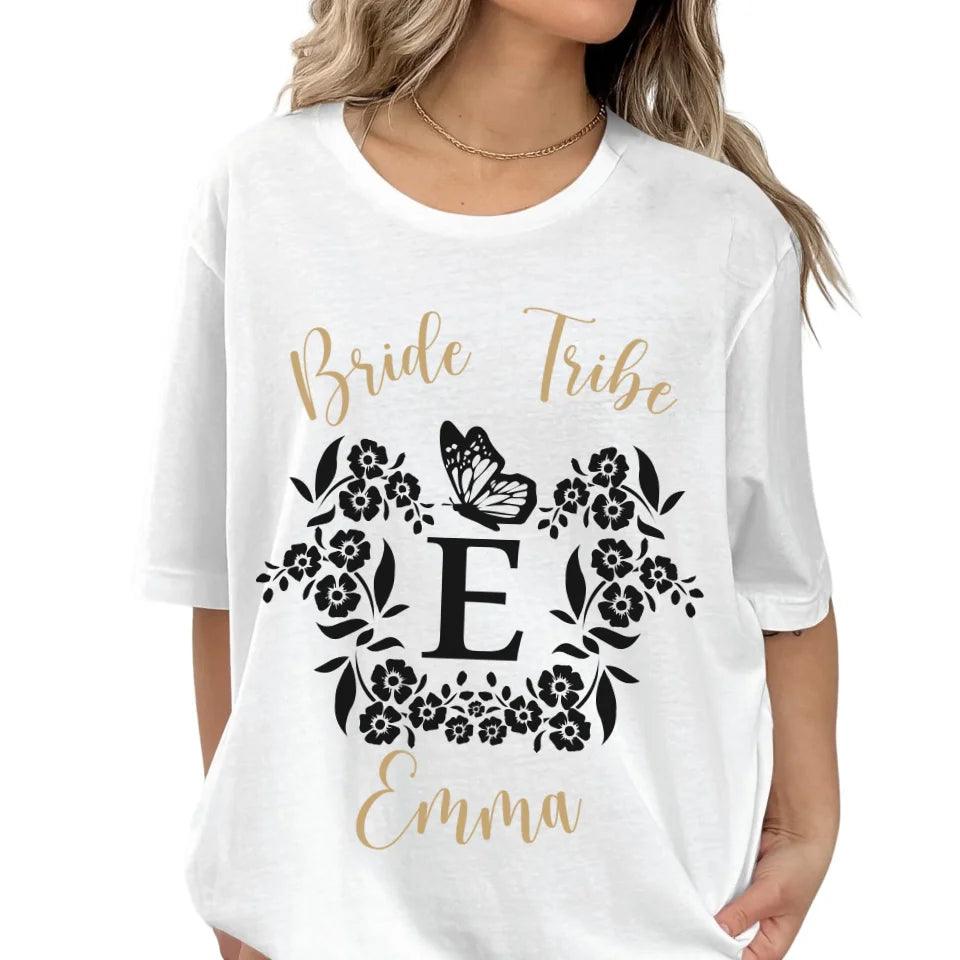 Custom Serif Initial with Flowers & Butterflies T-Shirt - ART-TSH072 - ARTFULANE