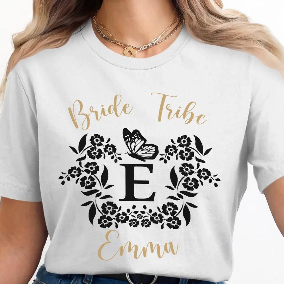 Custom Serif Initial with Flowers & Butterflies T-Shirt - ART-TSH072 - ARTFULANE