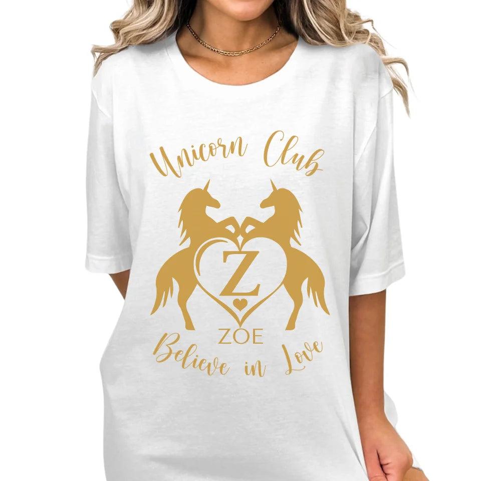 Custom Double Unicorn Heart Initial T-Shirt - ART-TSH074 - ARTFULANE