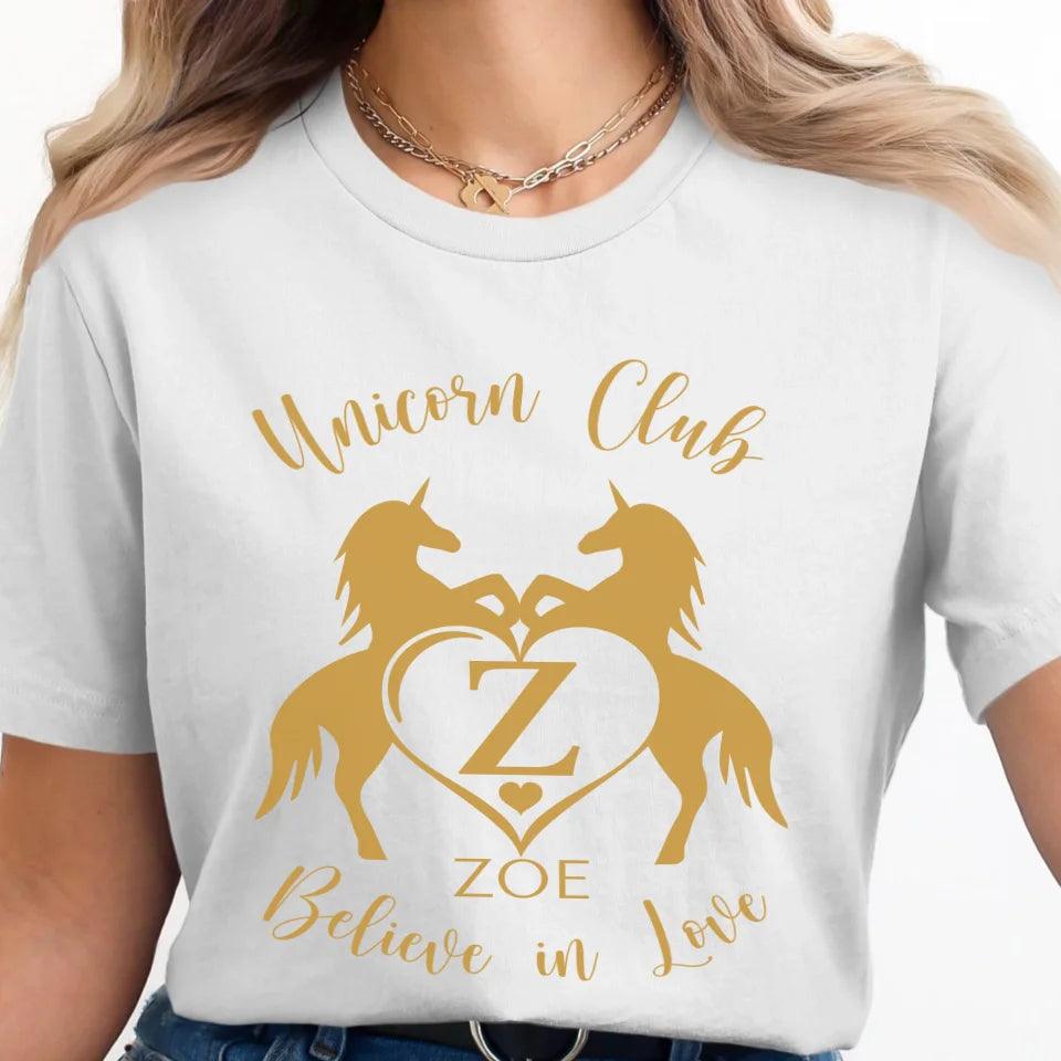 Custom Double Unicorn Heart Initial T-Shirt - ART-TSH074 - ARTFULANE