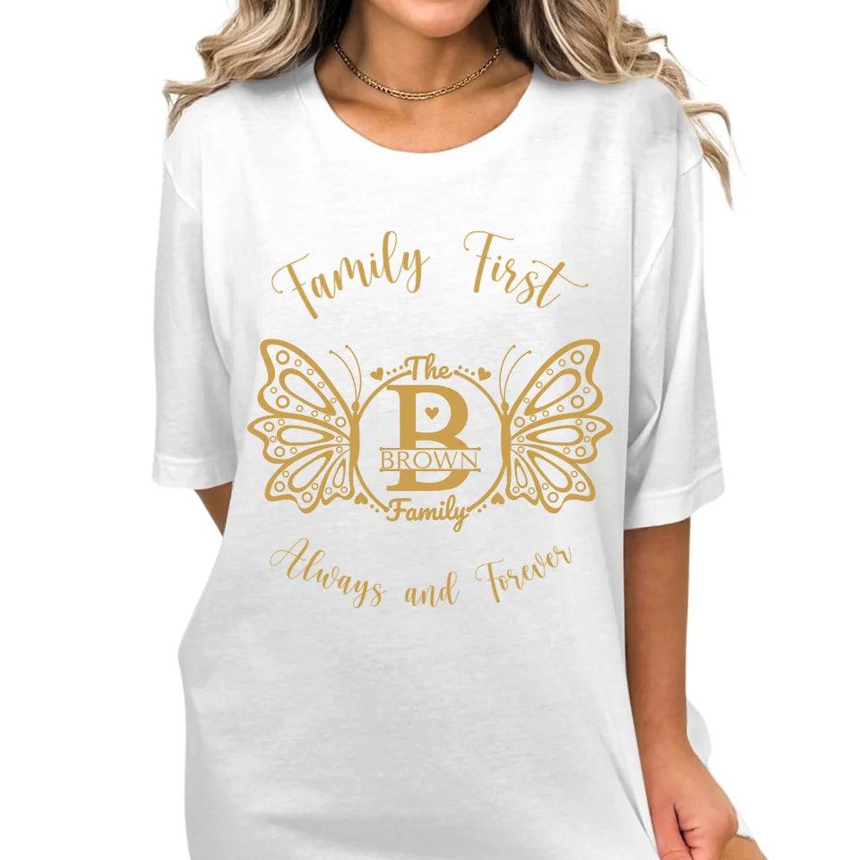 Custom Double Butterfly Family Split Letter Monogram T-Shirt - ART-TSH075 - ARTFULANE